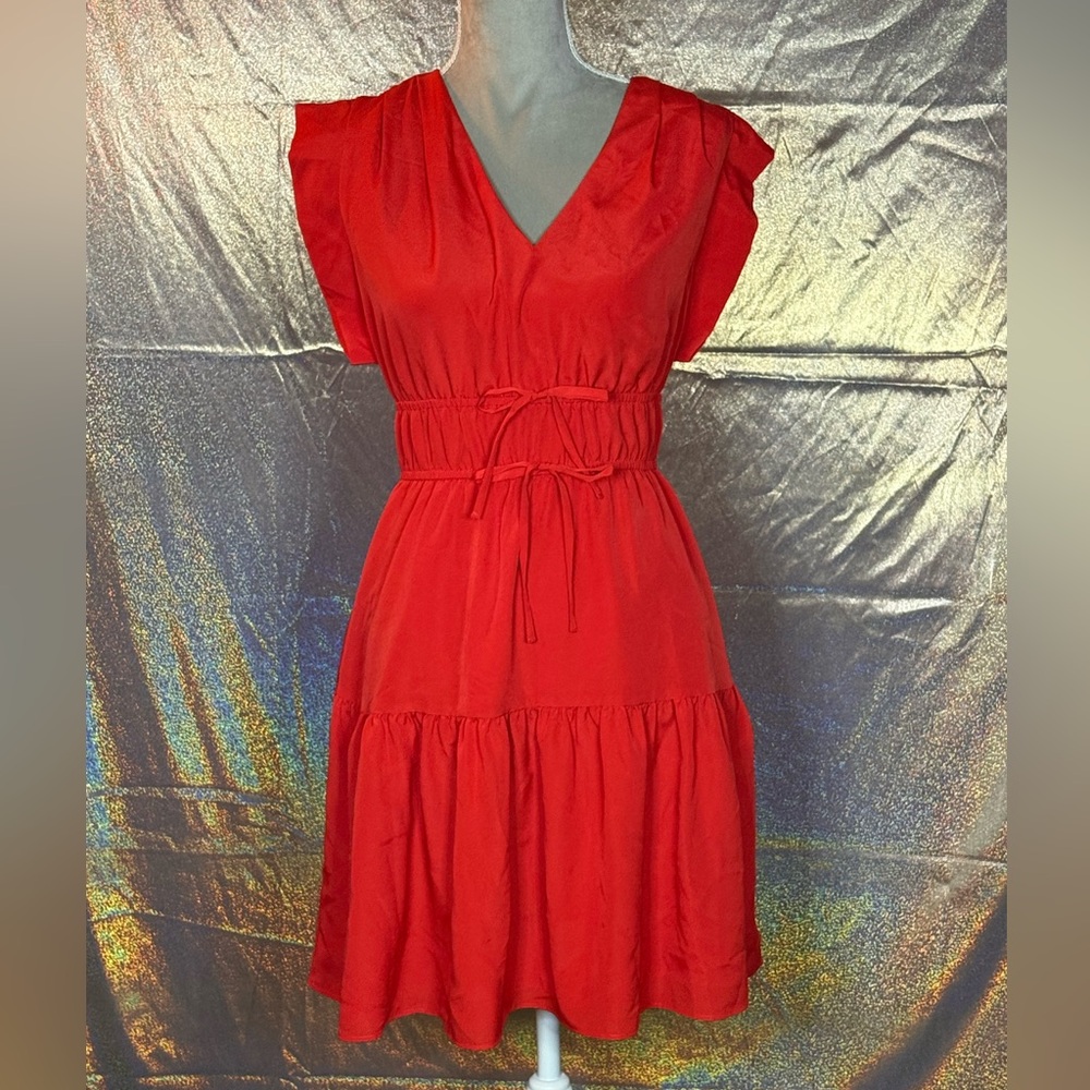 Elegant Obi Gathered Tie Waist Dress in Red NWOT